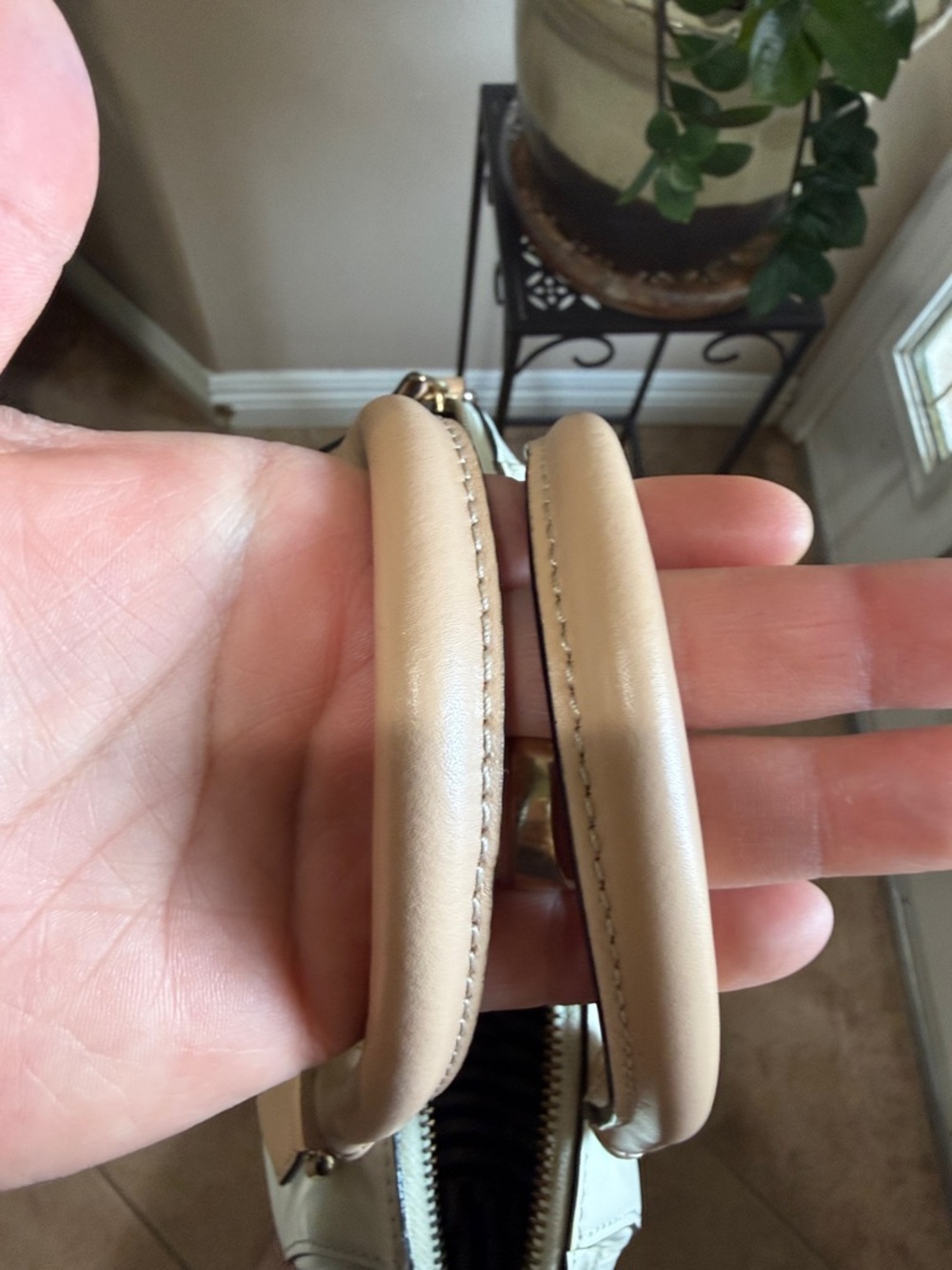 kate spade Cream Leather Satchel with Tan Handles and Gold Hardware - Picture 5 of 8